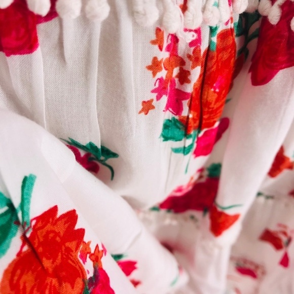 Miss June Flutter Ruffle Red Rose White Dress - Picture 5 of 7